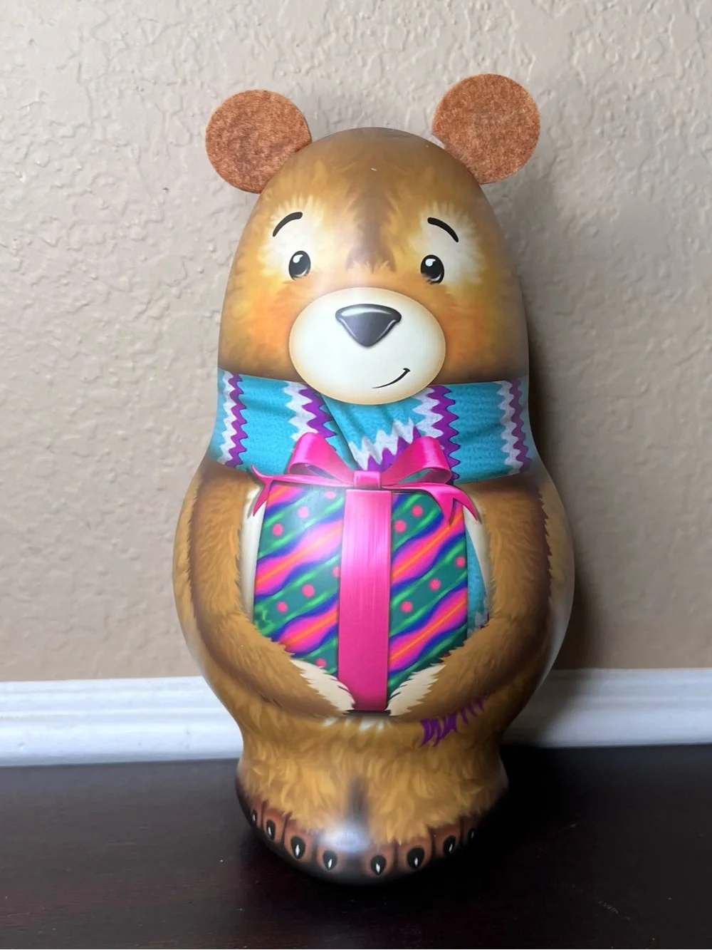 Vintage Russell Stover Bear Character Tin Christmas Candy Box